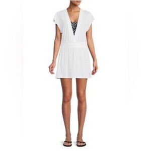 NWT DKNY Tunic Cover Up Womens Small White Cotton Modal V-Neck